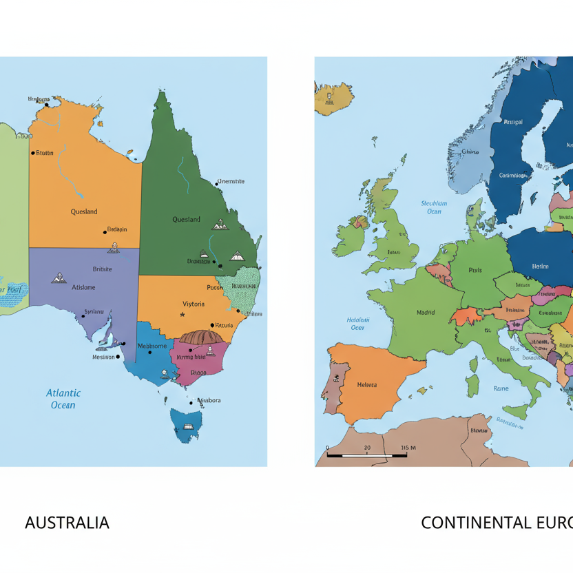 map of Austrialia versus map of Continental Europe
