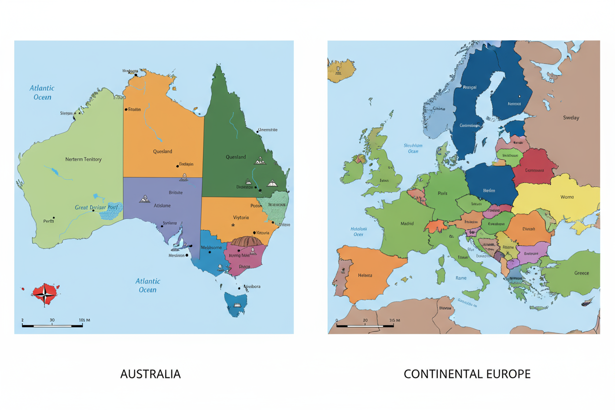 map of Austrialia versus map of Continental Europe
