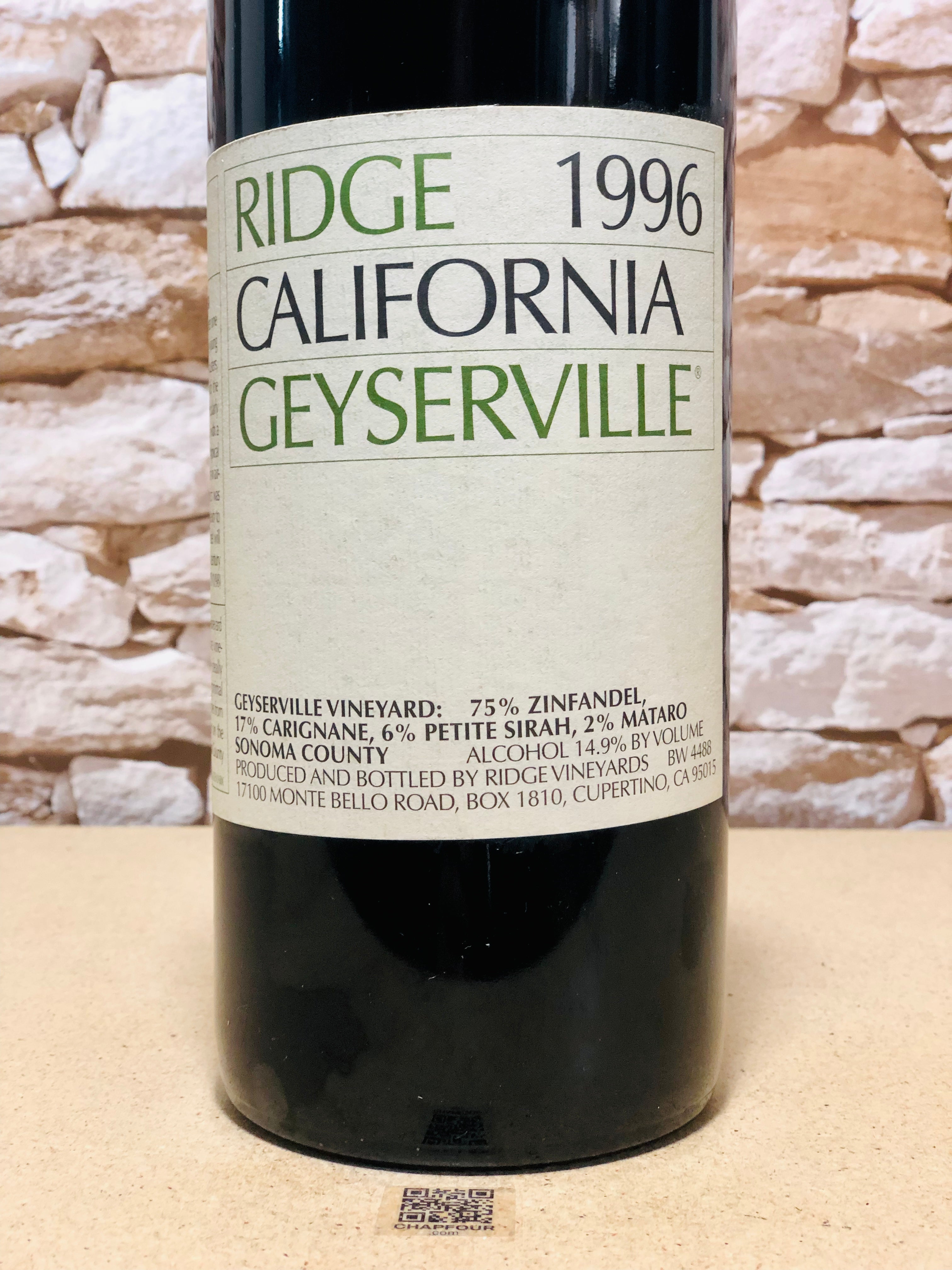 Ridge Vineyards, Geyserville 1996 (1.5L) – CHAPTER 4 | FINE